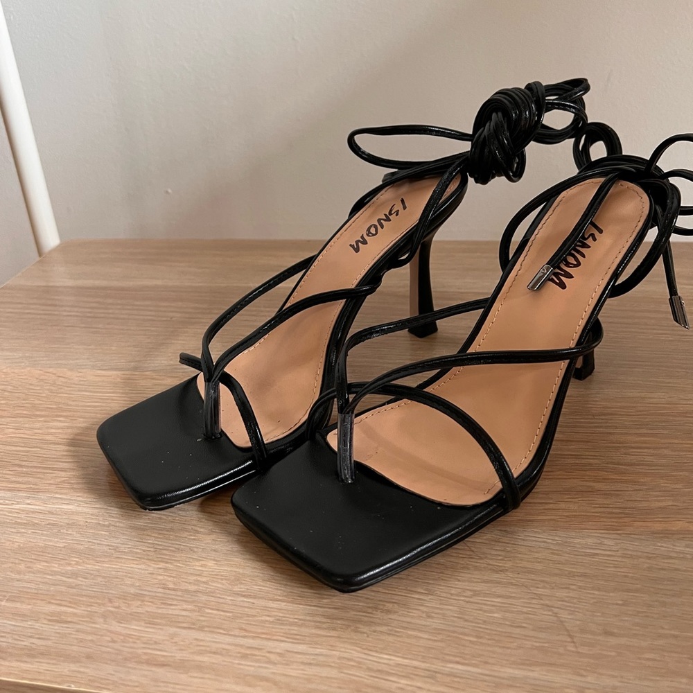 Womens Stiletto High Heels Thong Sandal Strappy Open Toe Lace Up Heeled Sandals